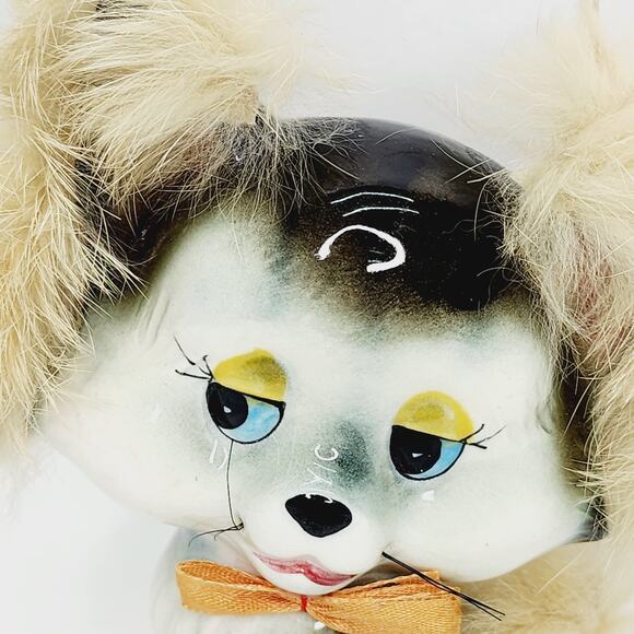 Vintage Norleans Japan Brown & White Ceramic Kitty with fluffy Ears & Tail - Picture 3 of 11